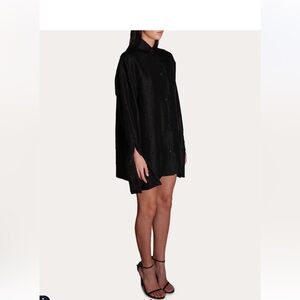 Azeeza Black Silk Oversized Button-Up Embellished Shirt Dress NWT. $1290